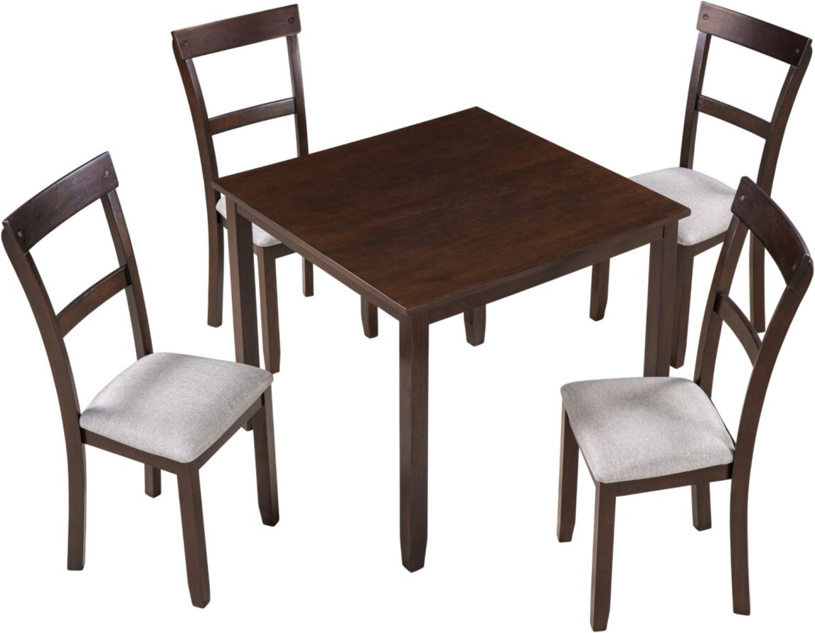 Simplie Fun 5 Piece Dining Table Set Industrial Wooden Kitchen Table and 4 Chairs for Dining Room (Espresso) - Dark Brown