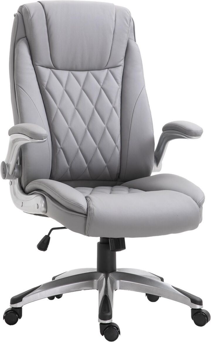 Vinsetto Office Chair Pu Leather Rocker with Liftable Armrest for Home, Grey - Grey