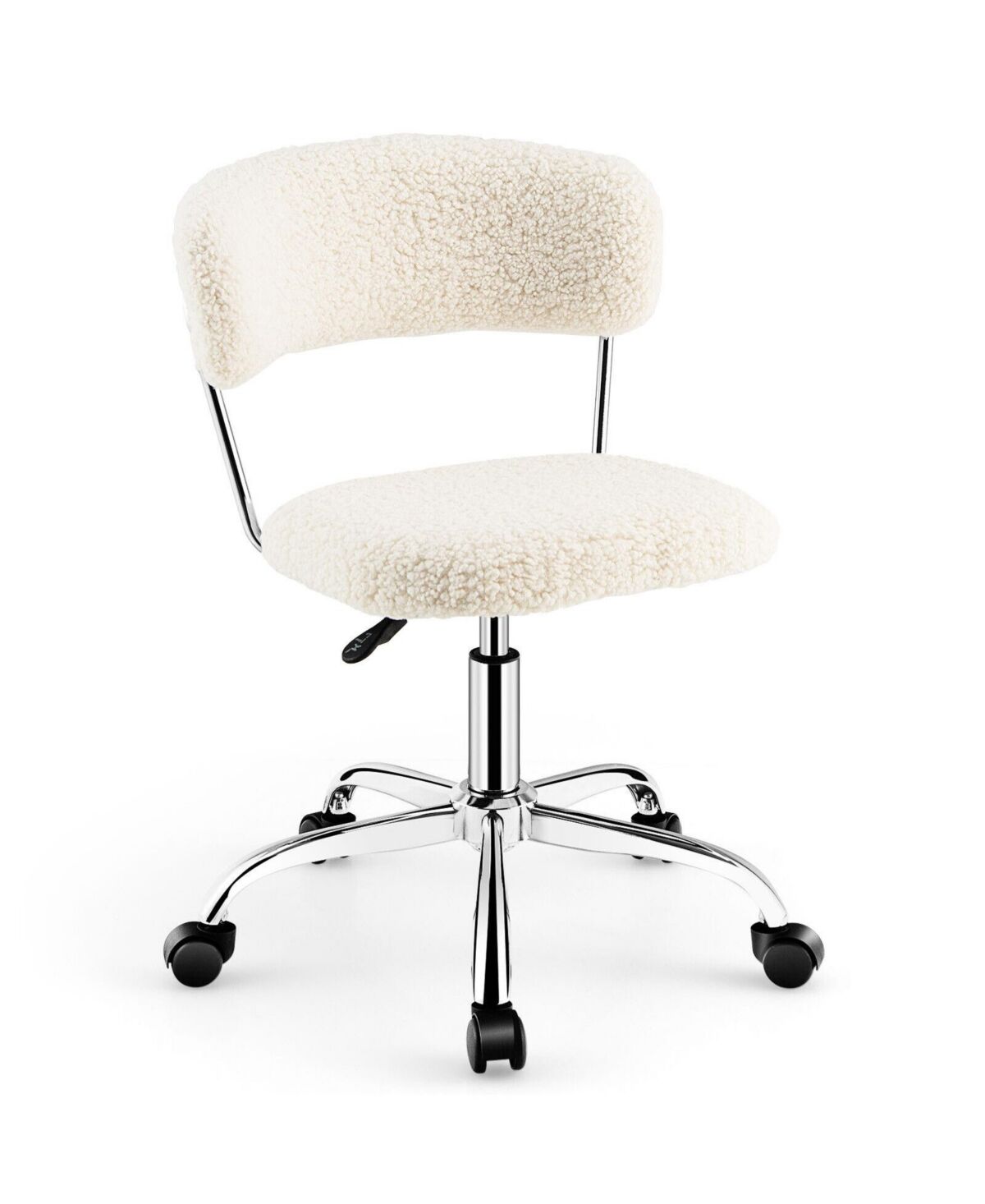Slickblue Computer Desk Chair Adjustable Sherpa Office Chair Swivel Vanity Chair - White