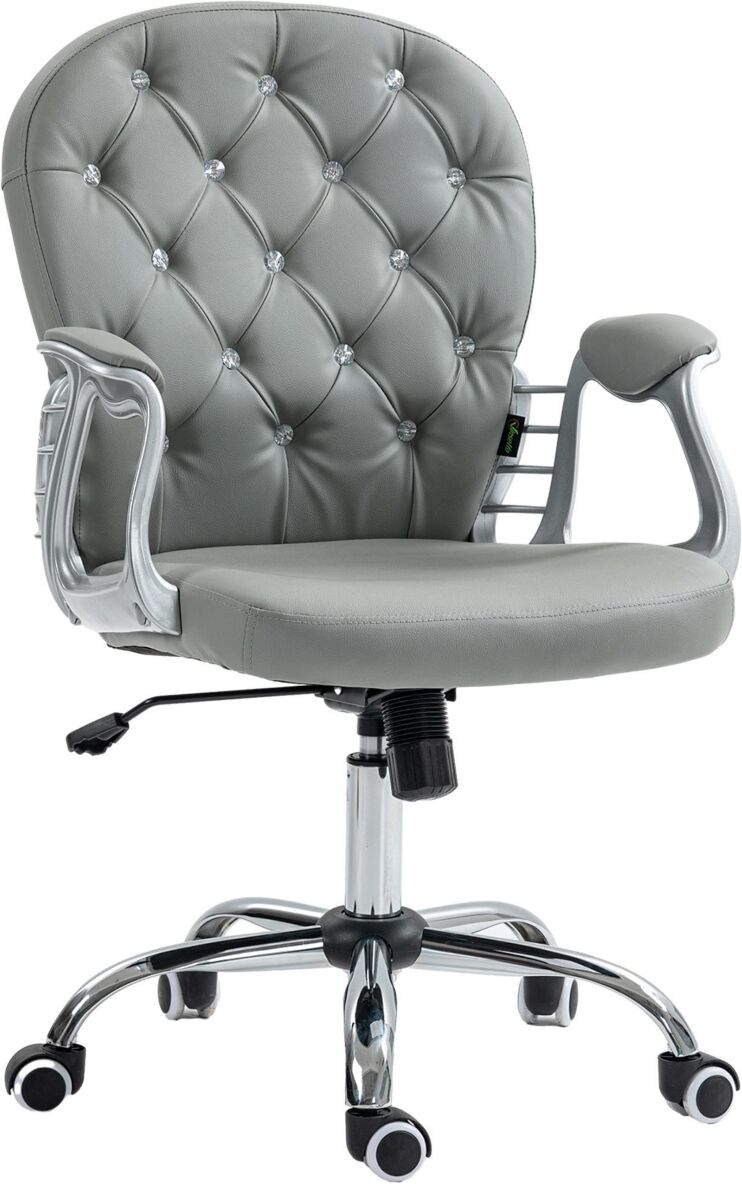 Vinsetto Button Tufted Home Office Chair with Adjustable Height Armrests - Grey