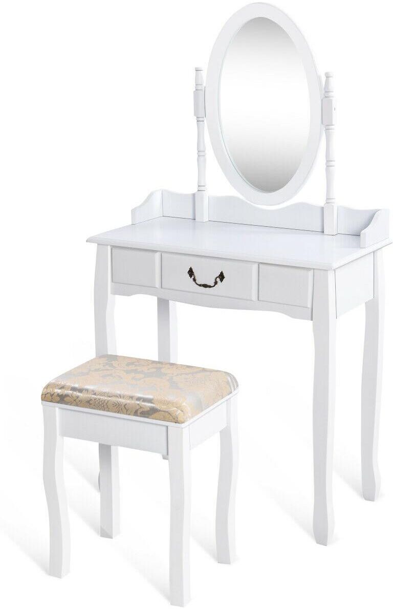 Costway Vanity Table Jewelry Makeup Desk Bench Dresser Stool - Open White