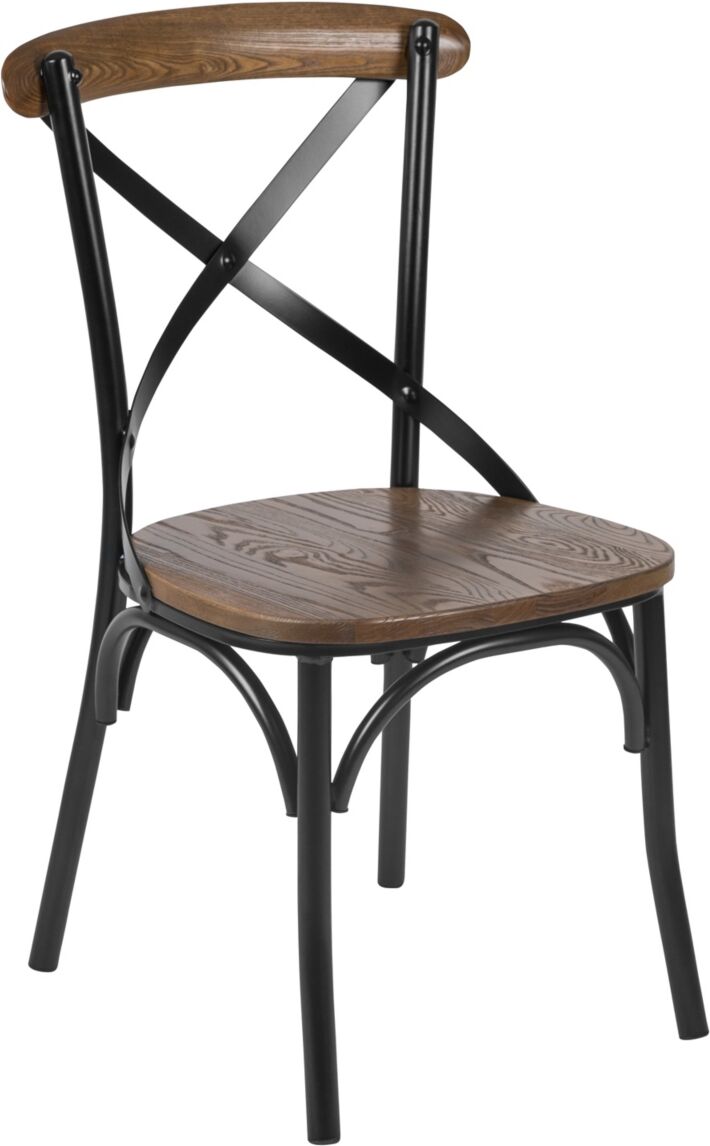 Merrick Lane Tucker Series Industrial Style Black Metal X-Back Dining Chair With Fruitwood Finished Seat And Back - Black/fruitwood