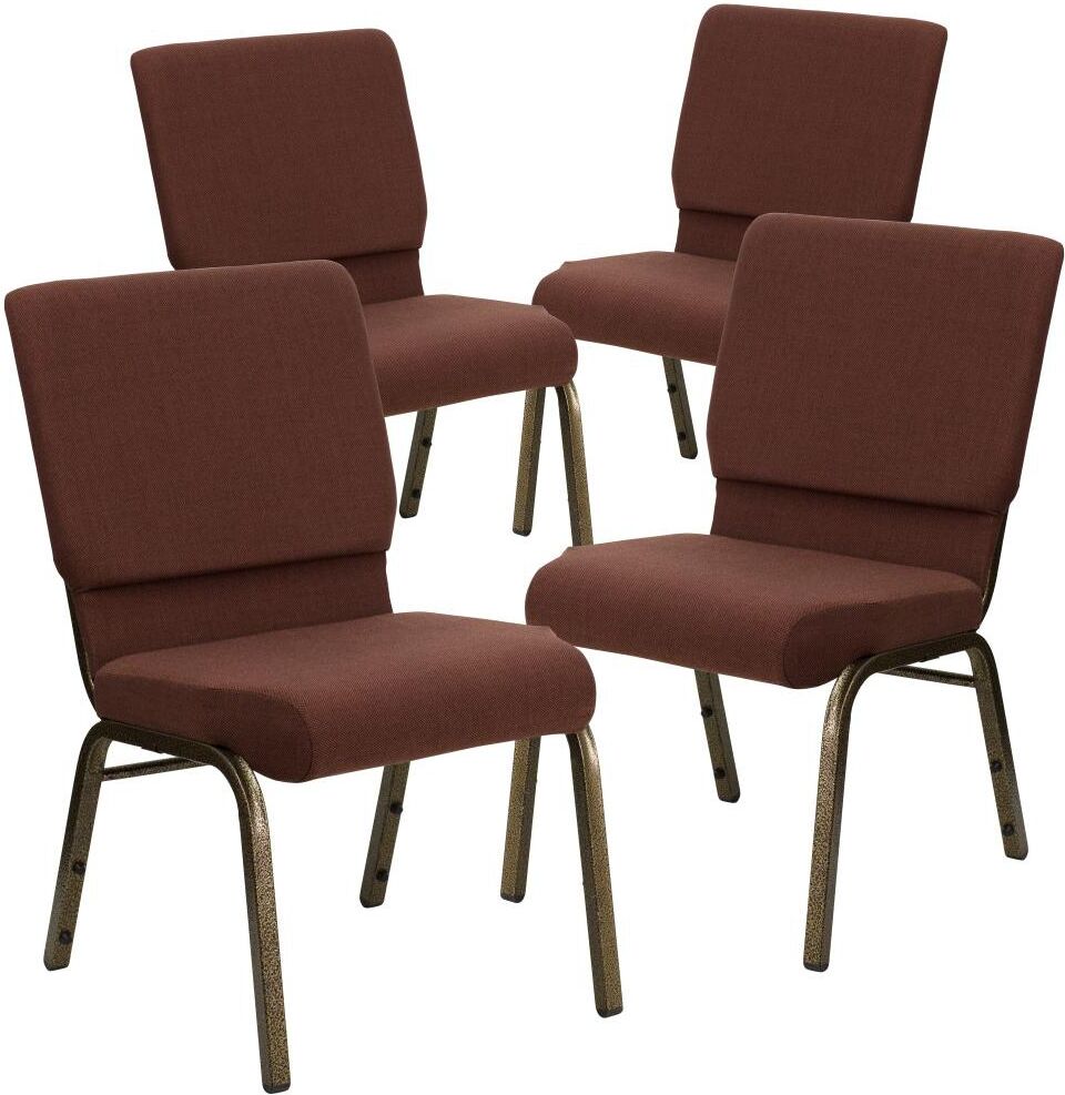 Emma+oliver 4 Pack 18.5''W Stacking Church Chair - Brown fabric/gold vein frame