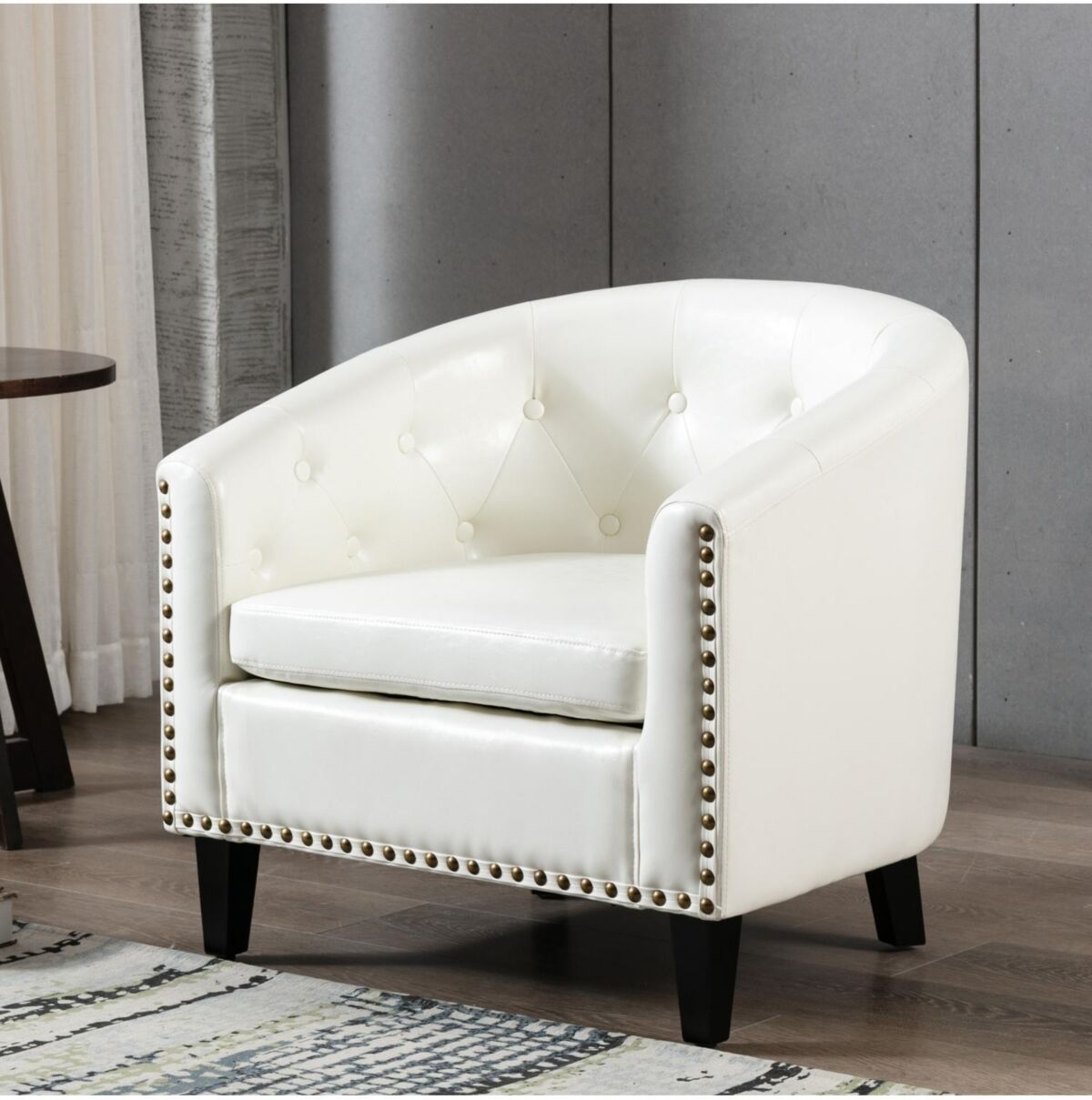 Simplie Fun Pu Leather Tufted Barrel Chair Tub Chair for Living Room Bedroom Club Chairs - White