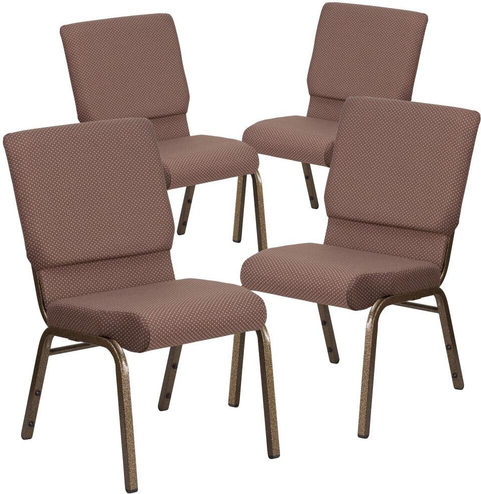 Emma+oliver 4 Pack 18.5''W Stacking Church Chair - Brown dot fabric/gold vein frame