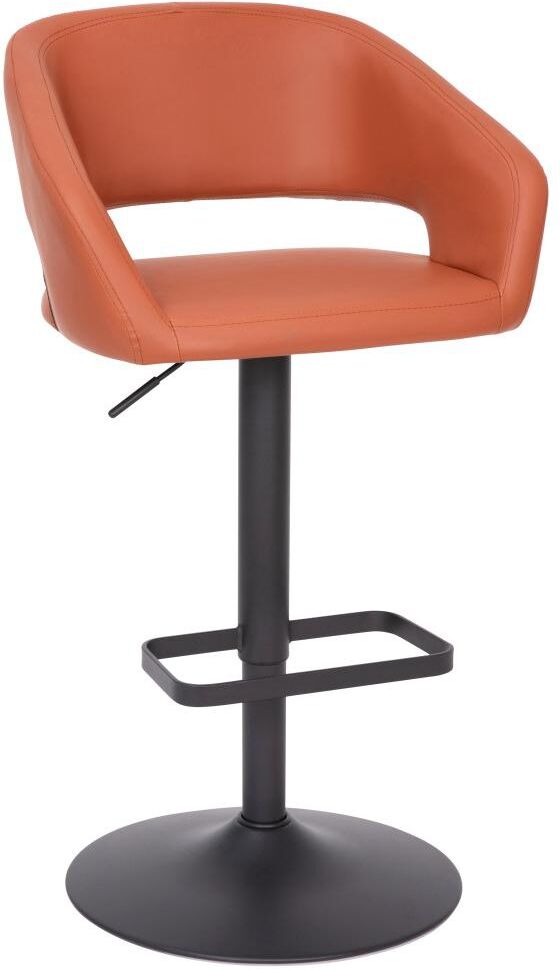 Emma+oliver Shae Contemporary Upholstered Adjustable Height Barstool With Rounded, Cutout Mid-Back And Pedestal Base - Cognac vinyl/black frame