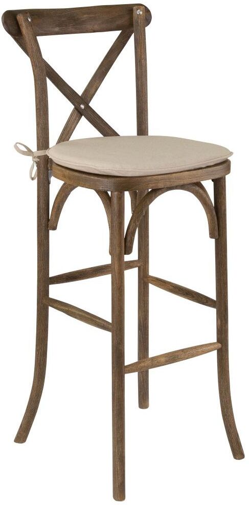 Merrick Lane Coquette Wooden Modern Farmhouse Cross Back Bar Stool With Cushion - Dark antique