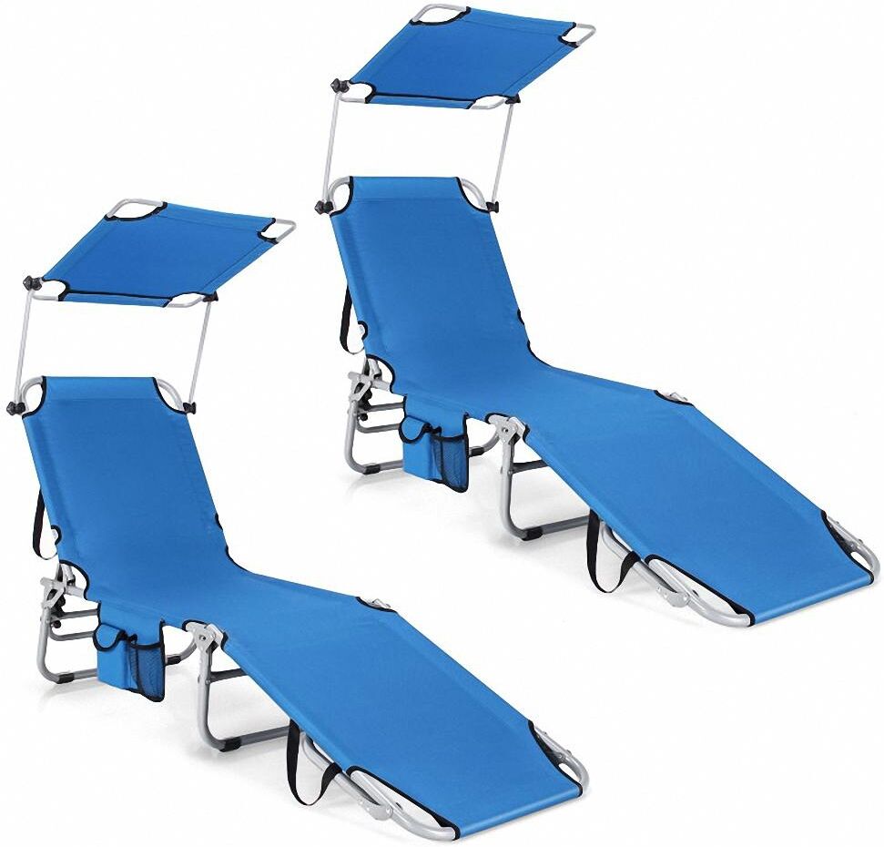 Sugift Set of 2 Portable Reclining Chair with 5 Adjustable Positions - Blue