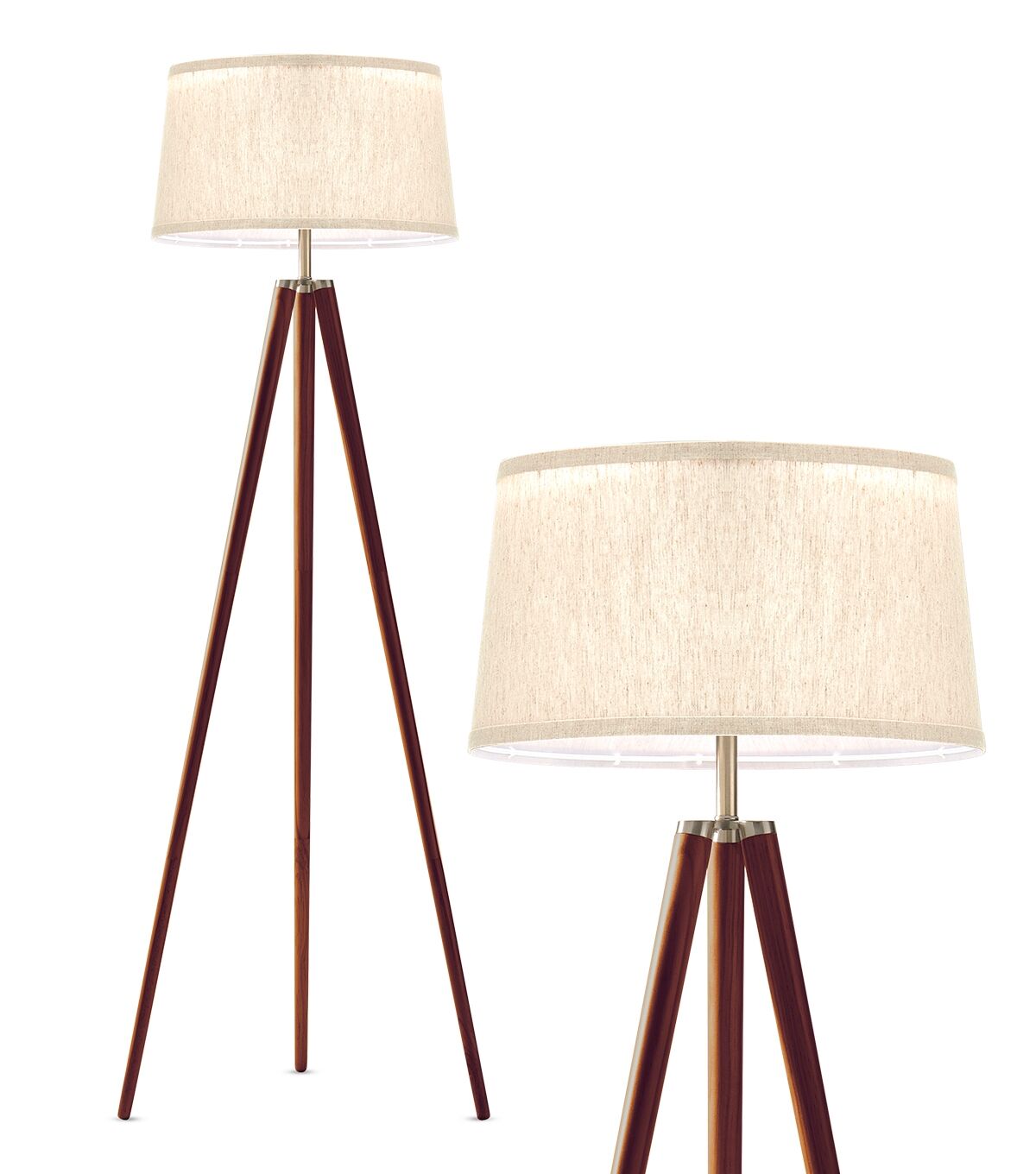 Brightech Emma Led Contemporary Tripod Floor Lamp with Wooden Legs - Walnut Brown