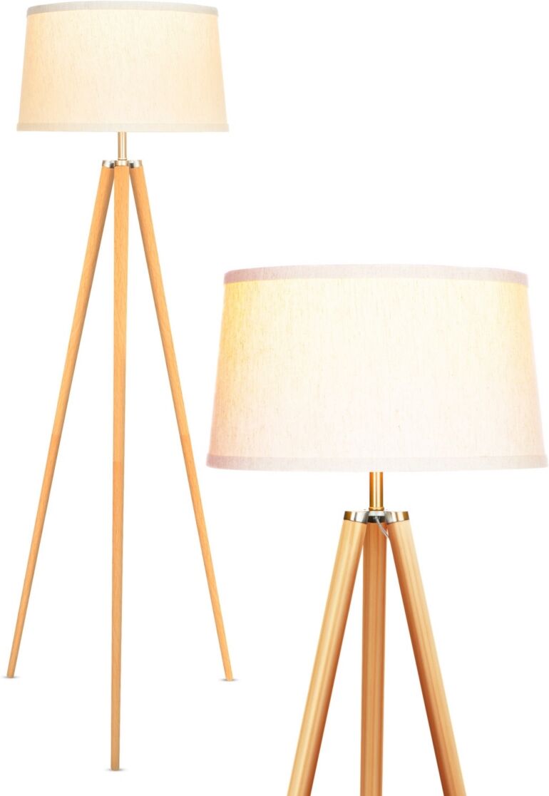 Brightech Emma Led Contemporary Tripod Floor Lamp with Wooden Legs - Natural Wood