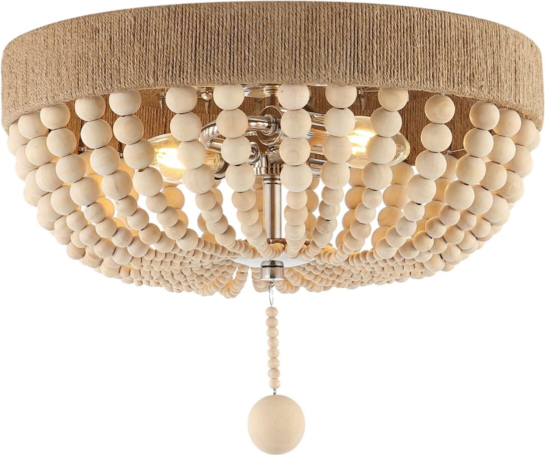 Jonathan Y Justina Wood Bead Farmhouse Bohemian Iron Led Flush Mount Ceiling Light - Light taupe