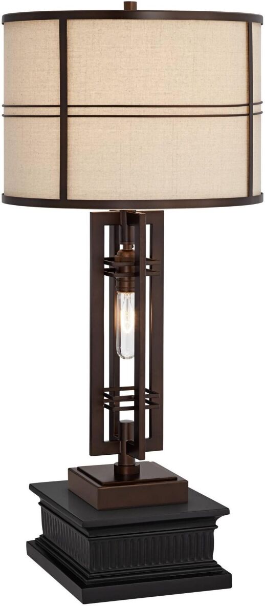 Franklin Iron Works Elias Rustic Farmhouse Industrial Table Lamp with Square Riser Nightlight 32.25