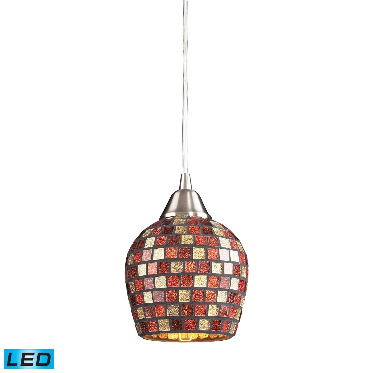 Macy's 1 Light Pendant in Satin Nickel and Multi Mosaic Glass - Led Offering Up To 800 Lumens (60 Watt Equivalent) - Silver