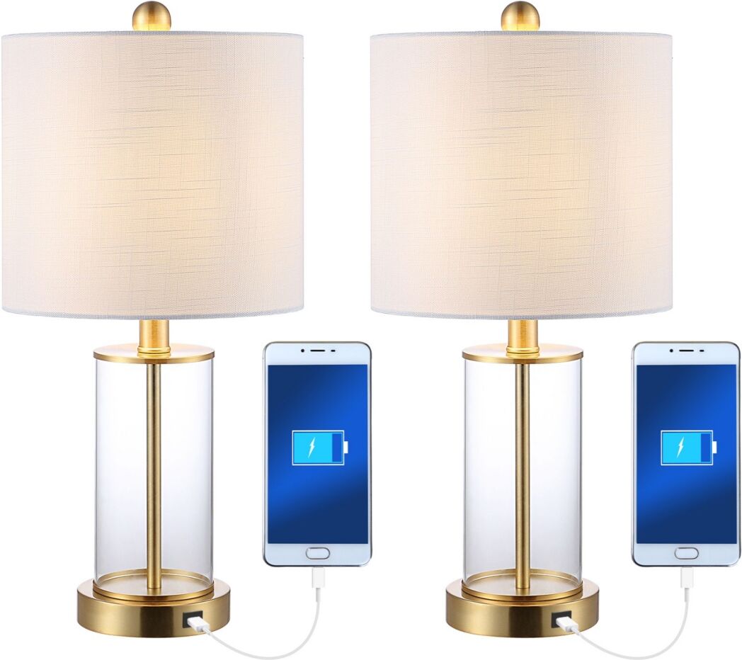 Jonathan Y Abner Glass Modern Contemporary Usb Charging Led Table Lamp, Set of 2 - Gold-tone