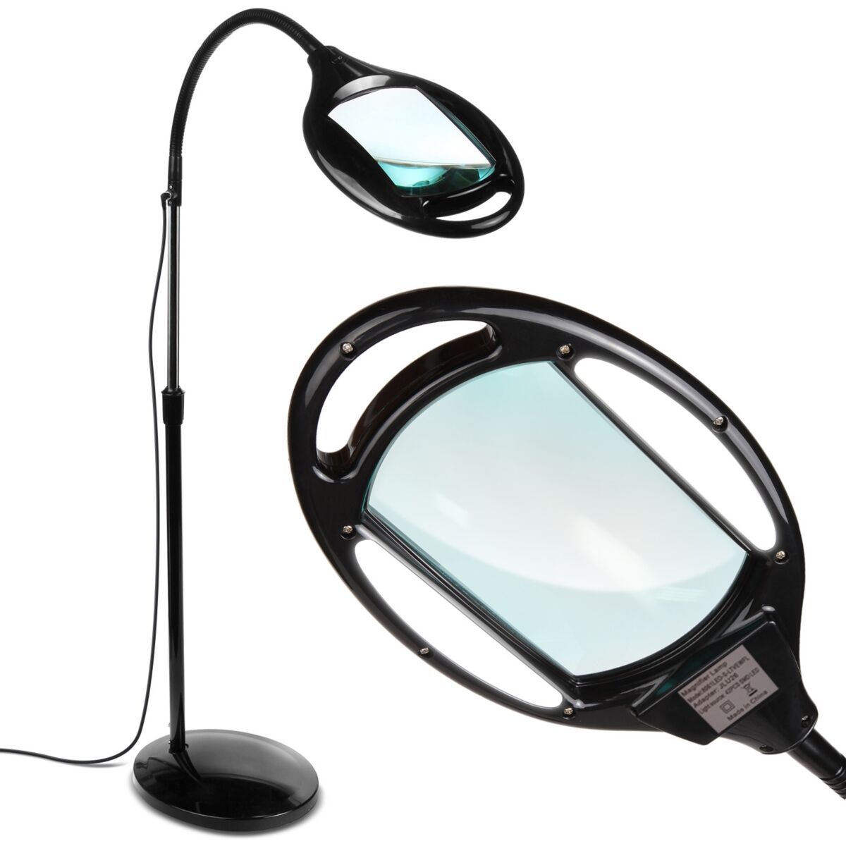 Brightech Lightview Pro Led Gooseneck Standing Magnifier Floor Lamp - (1.75x) 3 Diopter - Classic Black