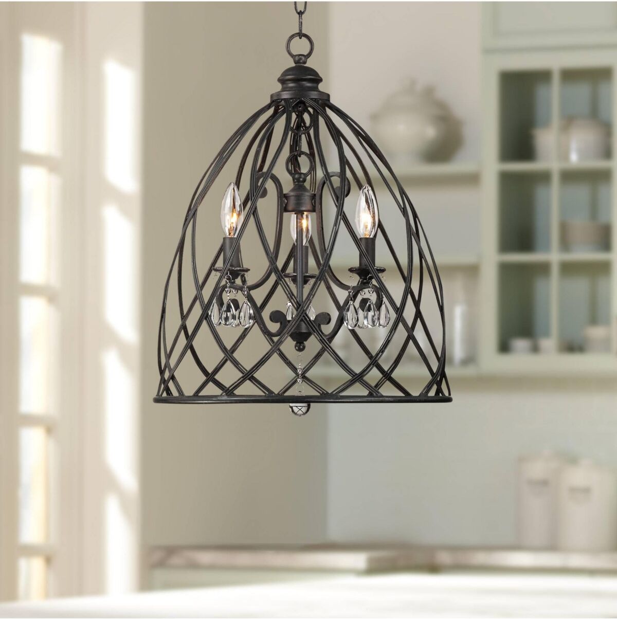 Franklin Iron Works Bell Cage Black Pendant Chandelier Lighting 16