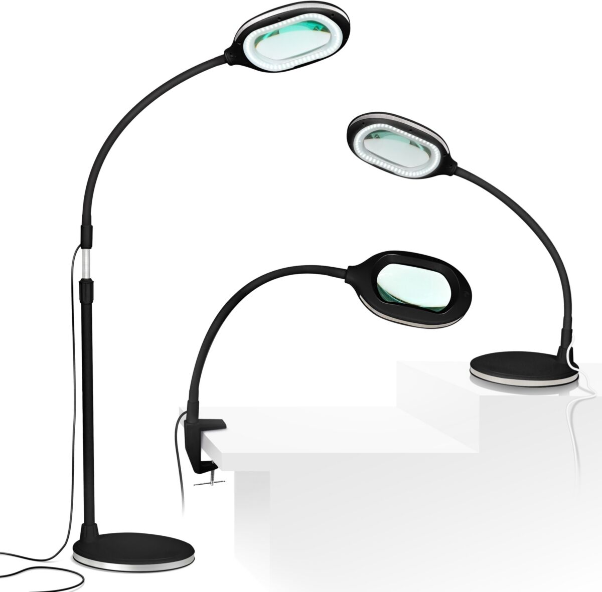 Brightech Lightview Pro Led 3-in-1 Magnifier Floor & Desk Lamp Combo - (1.75x) 3 Diopter - Classic Black