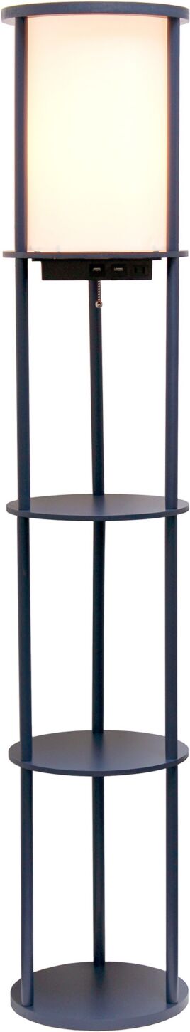 All The Rages Etagere Organizer Storage Floor Lamp with 2 Usb Charging Ports, 1 Charging Outlet - Navy