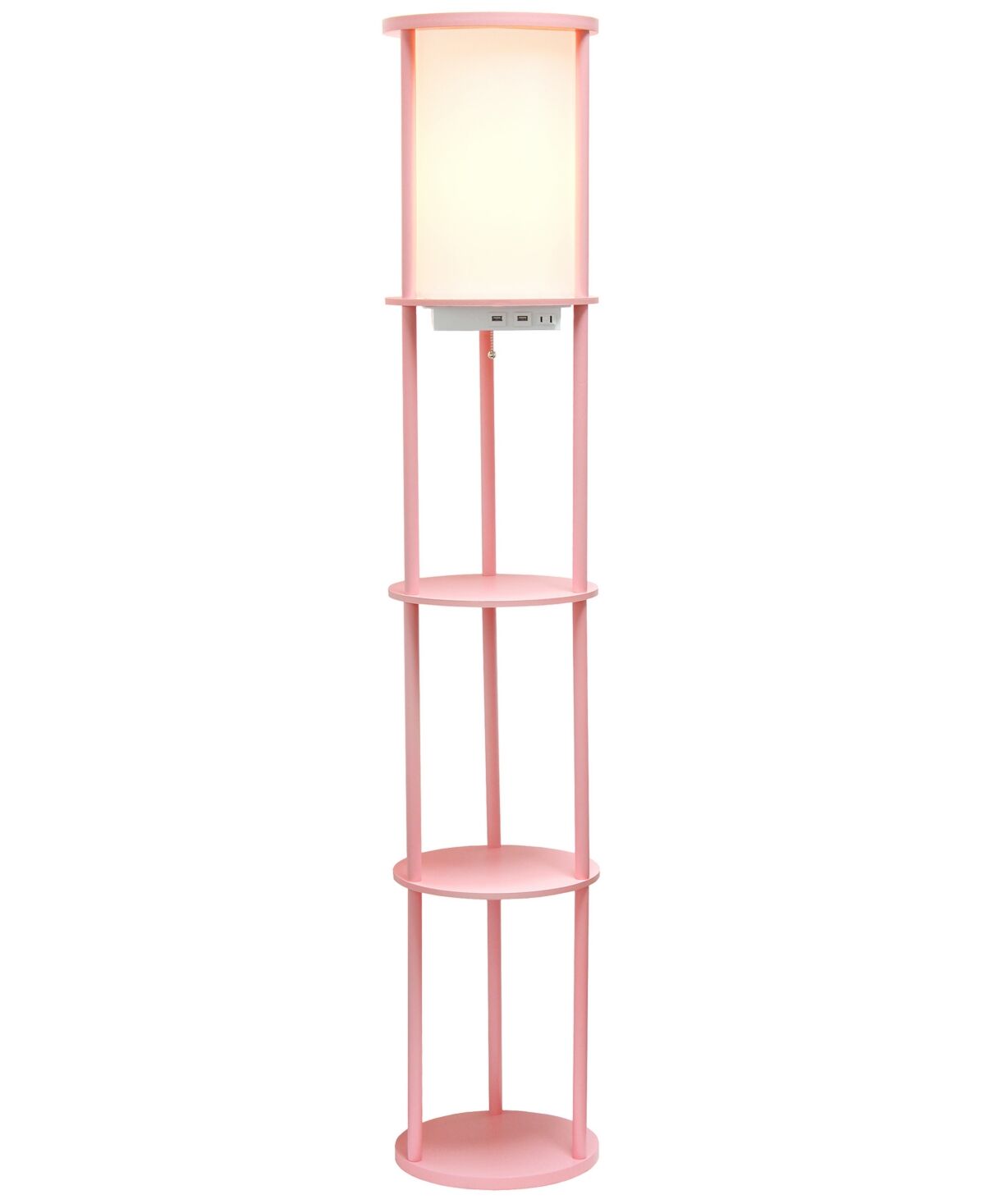 All The Rages Etagere Organizer Storage Floor Lamp with 2 Usb Charging Ports, 1 Charging Outlet - Light Pink