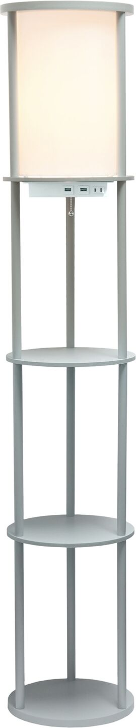 All The Rages Etagere Organizer Storage Floor Lamp with 2 Usb Charging Ports, 1 Charging Outlet - White