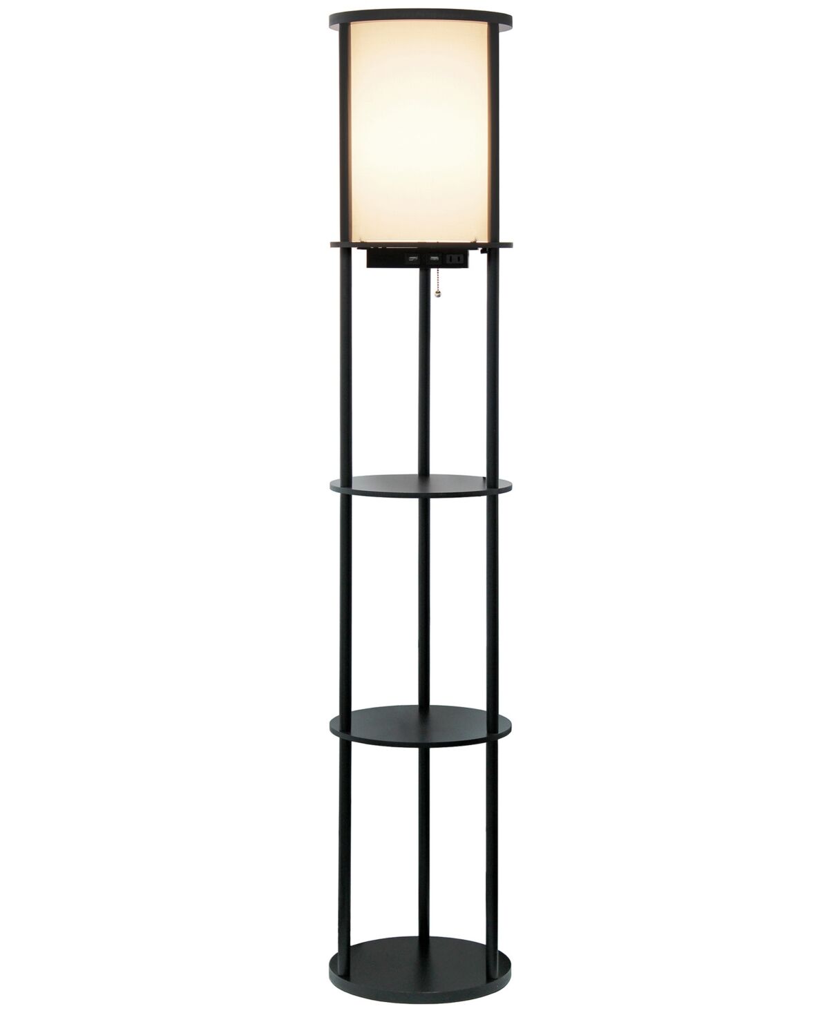 All The Rages Etagere Organizer Storage Floor Lamp with 2 Usb Charging Ports, 1 Charging Outlet - Black
