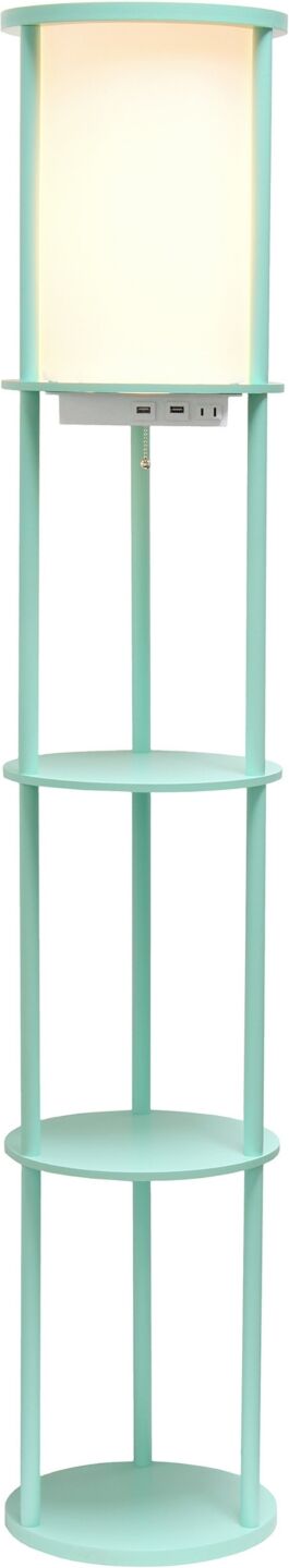 All The Rages Etagere Organizer Storage Floor Lamp with 2 Usb Charging Ports, 1 Charging Outlet - Aqua