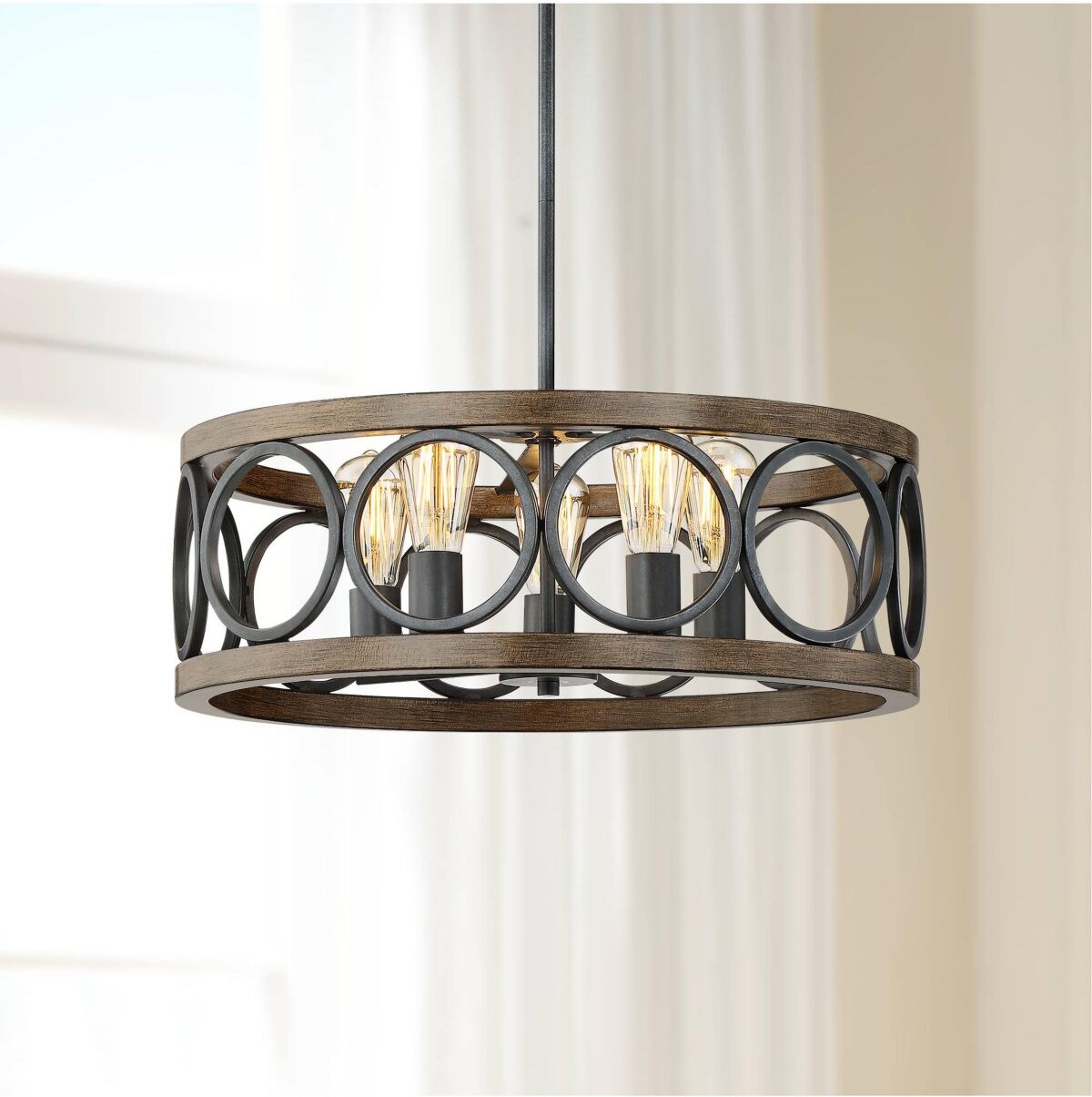 Franklin Iron Works Salima Bronze Wood Finish Pendant Chandelier 21 1/4