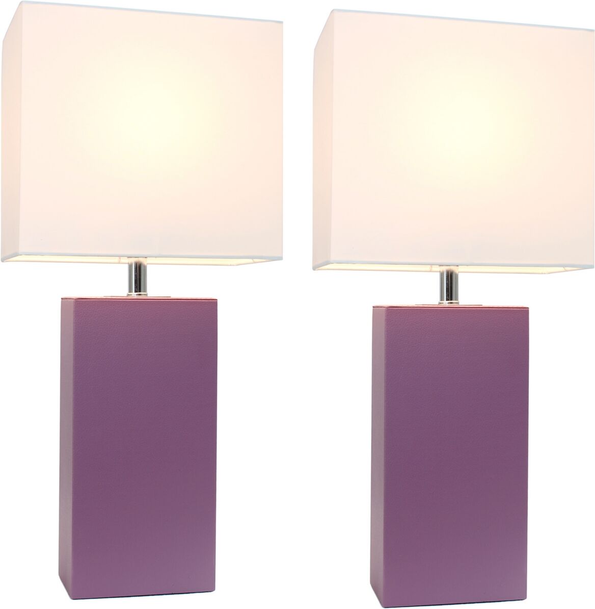 All The Rages Elegant Designs 2 Pack Modern Leather Table Lamps with White Fabric Shades - Purple