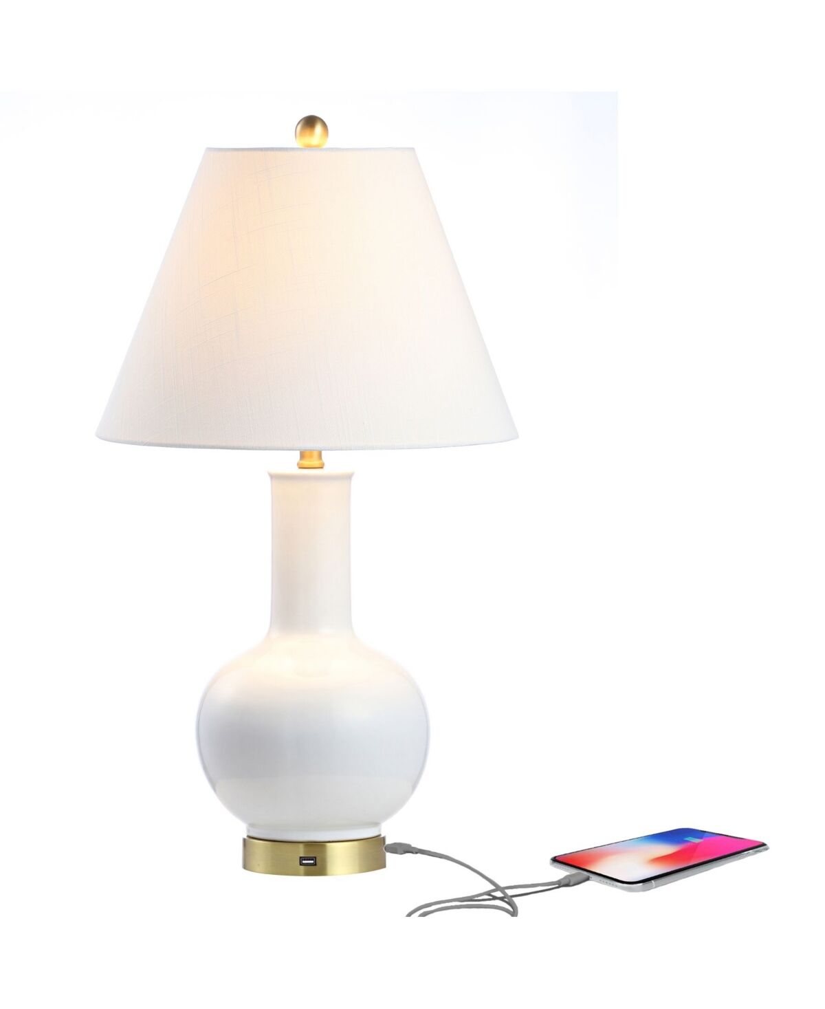 Jonathan Y Han Ceramic iron Contemporary Usb Charging Led Table Lamp - White/brass gold