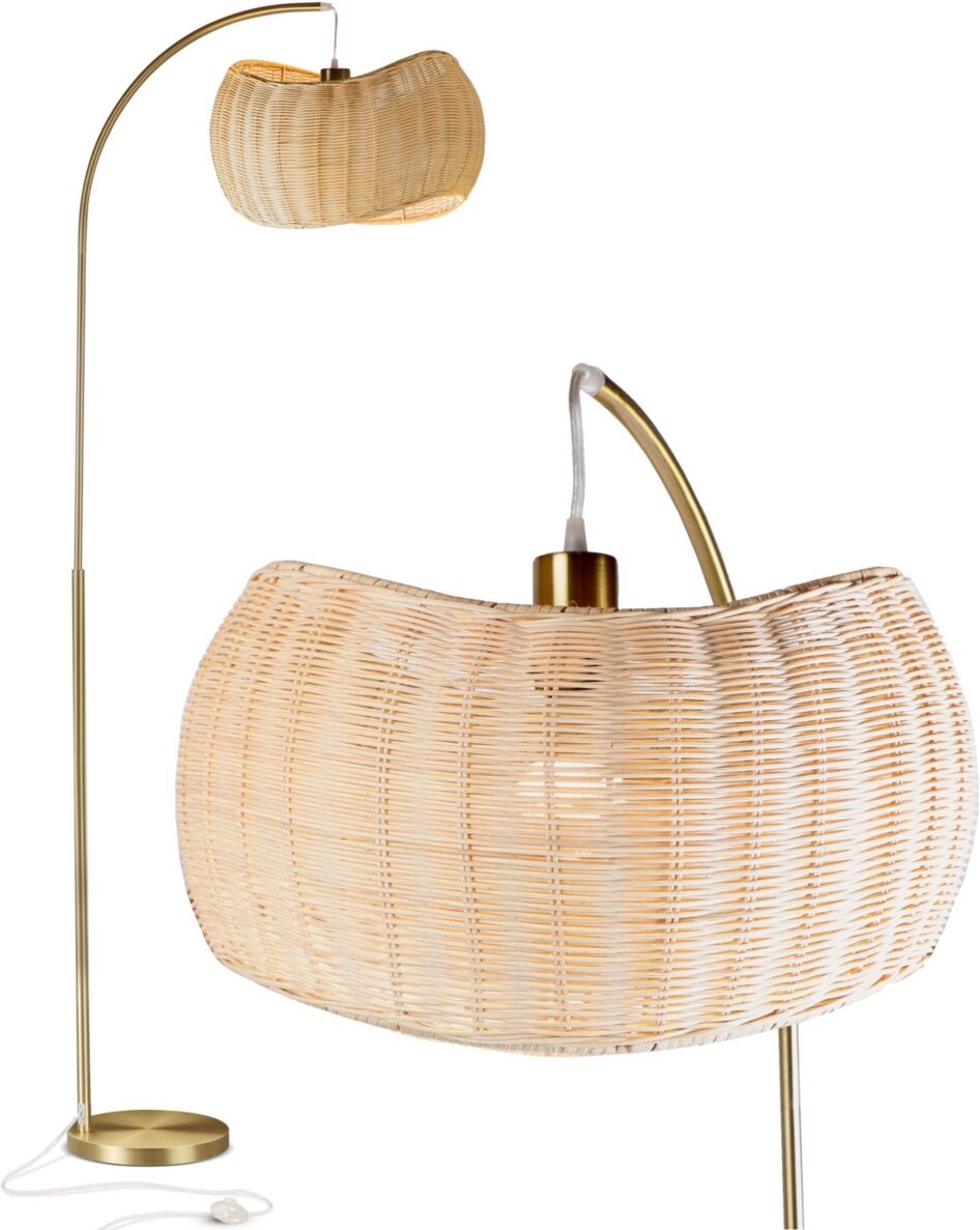 Brightech Wave Pendant Led Unique Arc Floor Lamp with Rattan-Style Wicker Shade - Antique-like Brass