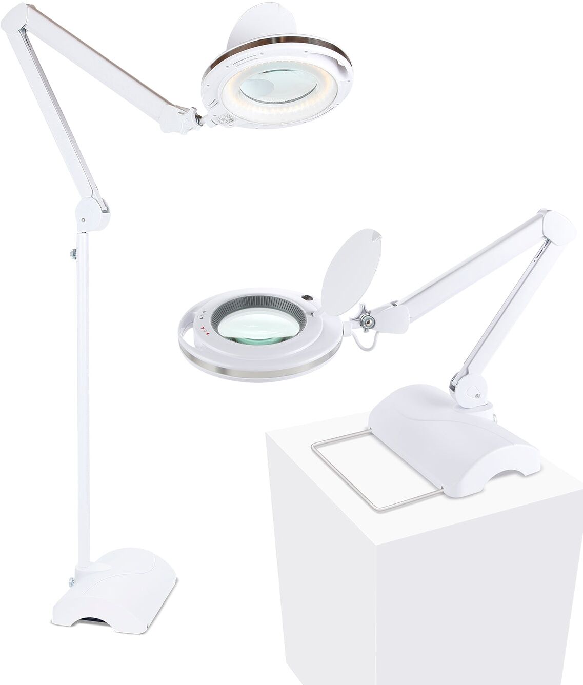 Brightech Lightview Pro Led 2-in-1 Magnifier Floor & Desk Lamp Combo (1.75x) 3 Diopter, Color Temperature Changing - White