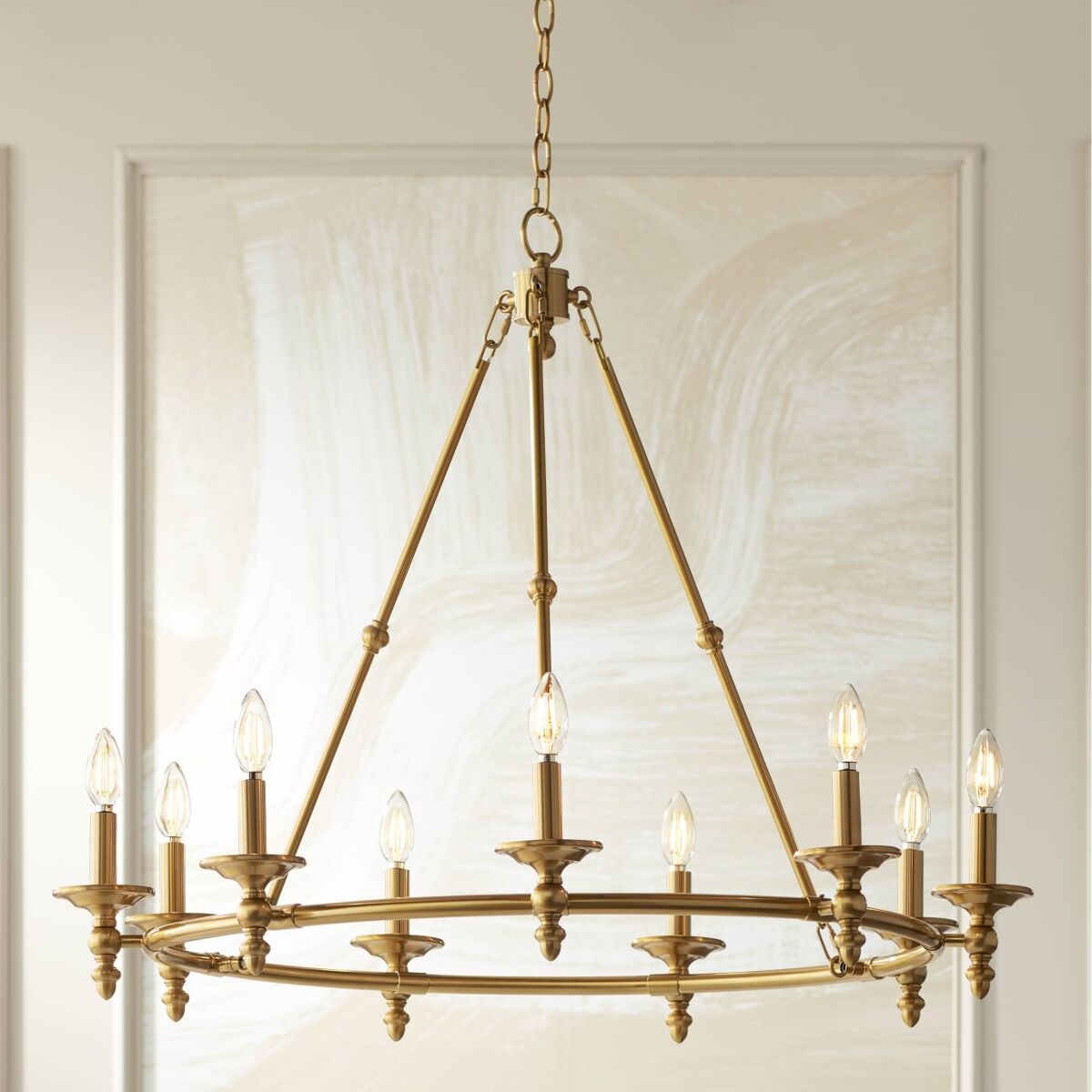 Stiffel Hartley Warm Antique Gold Wagon Wheel Chandelier Lighting 35