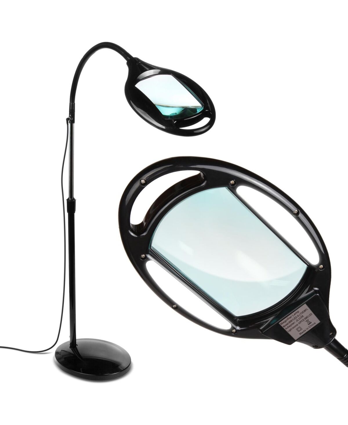 Brightech Lightview Pro Led Gooseneck Standing Magnifier Floor Lamp - (2.25x) 5 Diopter - Classic Black