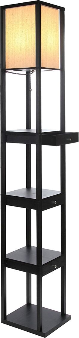 Brightech Maxwell Shelf & Led Floor Lamp with Lantern Shade with Drawers - Classic Black