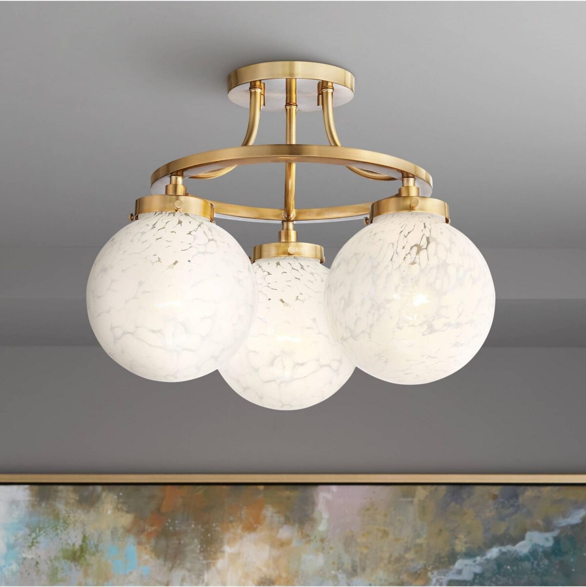 Possini Euro Design Candida Mid-Century Modern Ceiling Light Semi Flush Mount Fixture Mid-Century Modern Warm Aged Brass 16 1/2