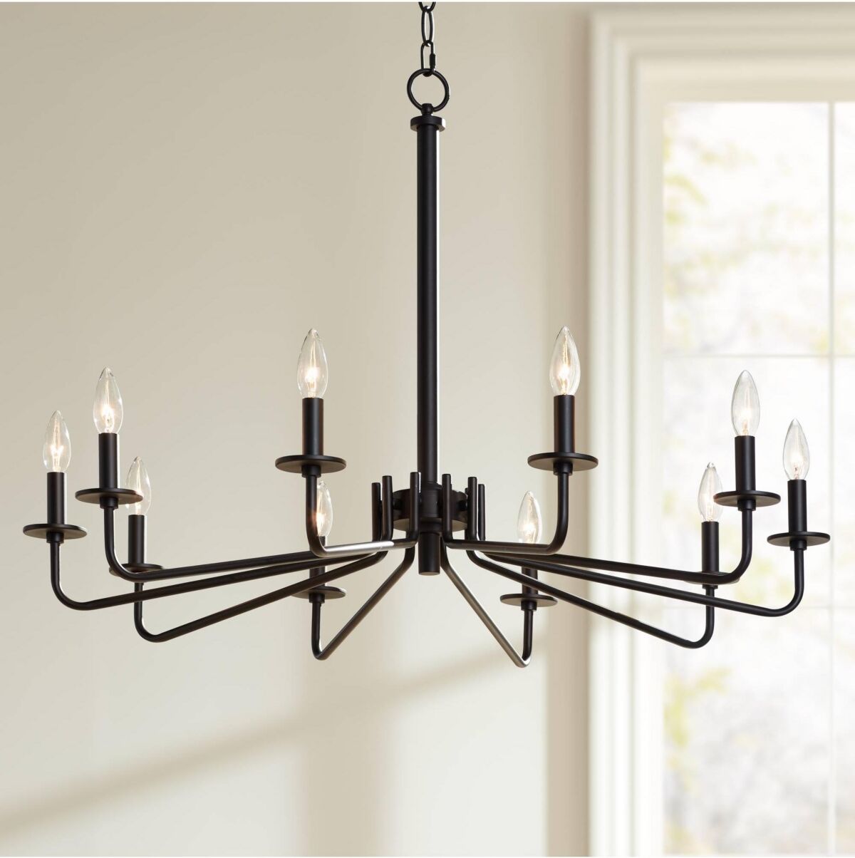 Franklin Iron Works Manfred Sleek Black Metal Chandelier Lighting 36