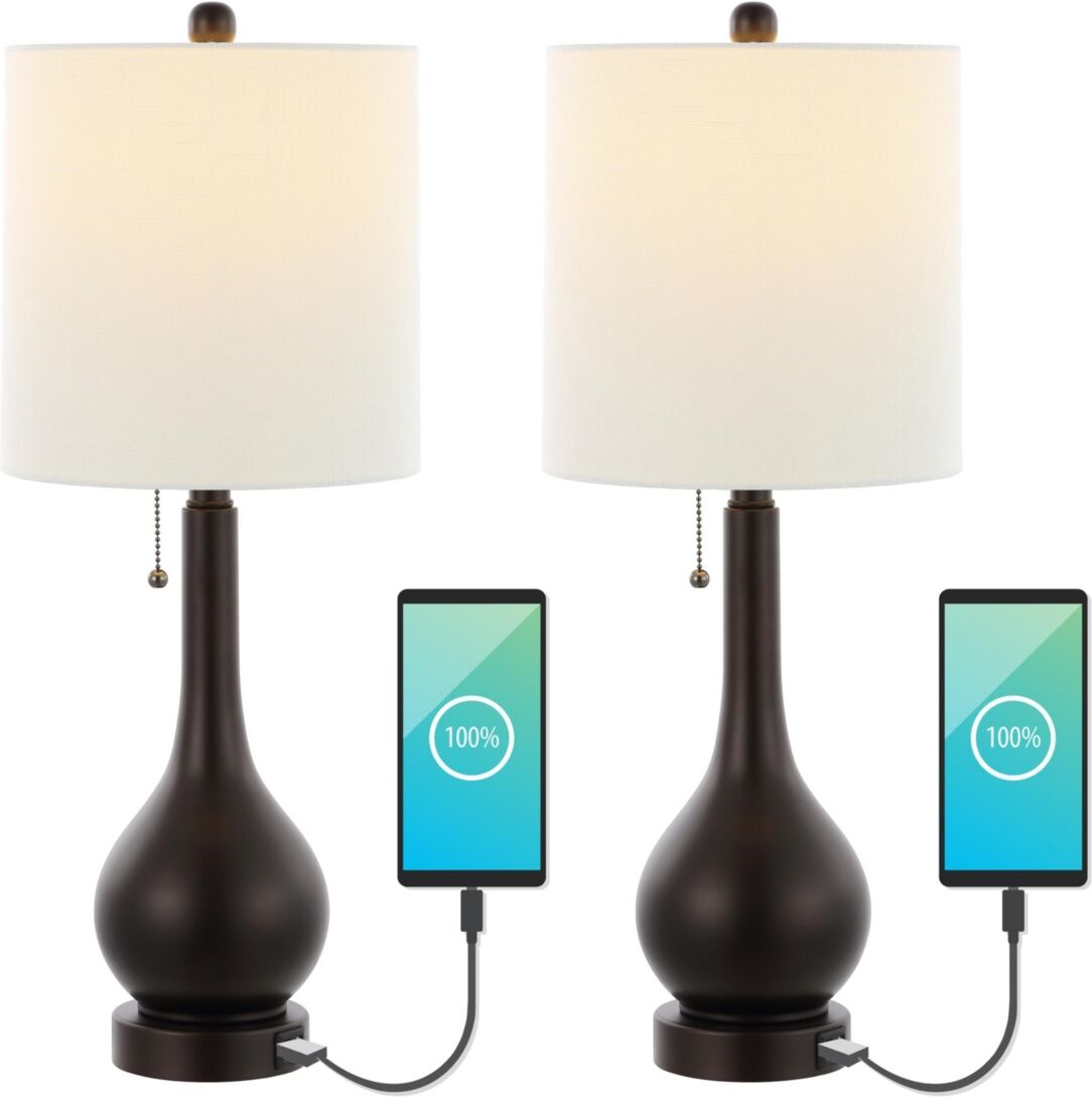 Jonathan Y Tyler Modern Classic Gourd Iron Led Table Lamp with Dual Usb Charging Port (Set of 2) - Oil rubbed bronze