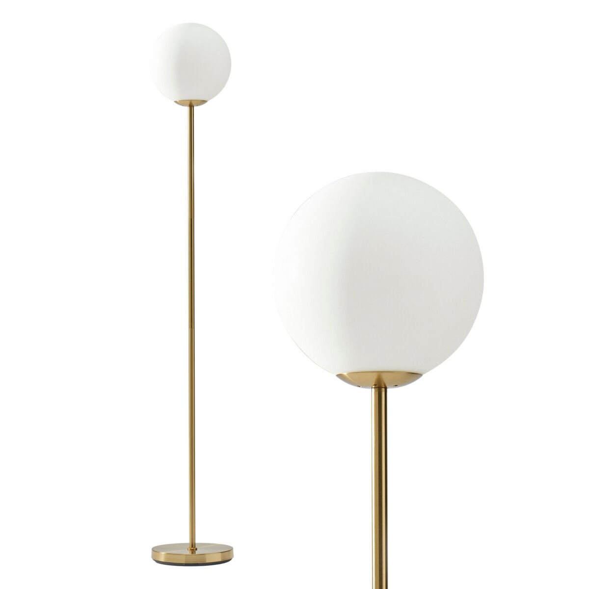 Brightech Luna Led Standing Decor Floor Lamp - Frosted Glass Globe & Edison Bulb - Antique-like Brass