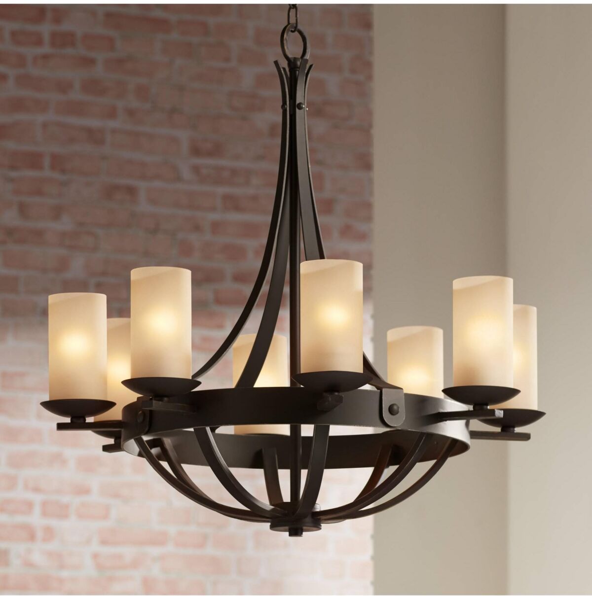 Franklin Iron Works Sperry Industrial Bronze Chandelier 28