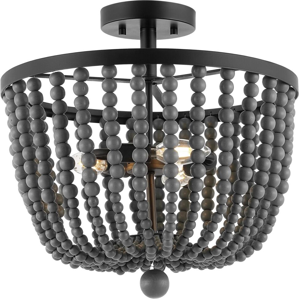 Jonathan Y Drift Wood Bead Bohemian Farmhouse Iron Led Semi Flush Mount - Gray