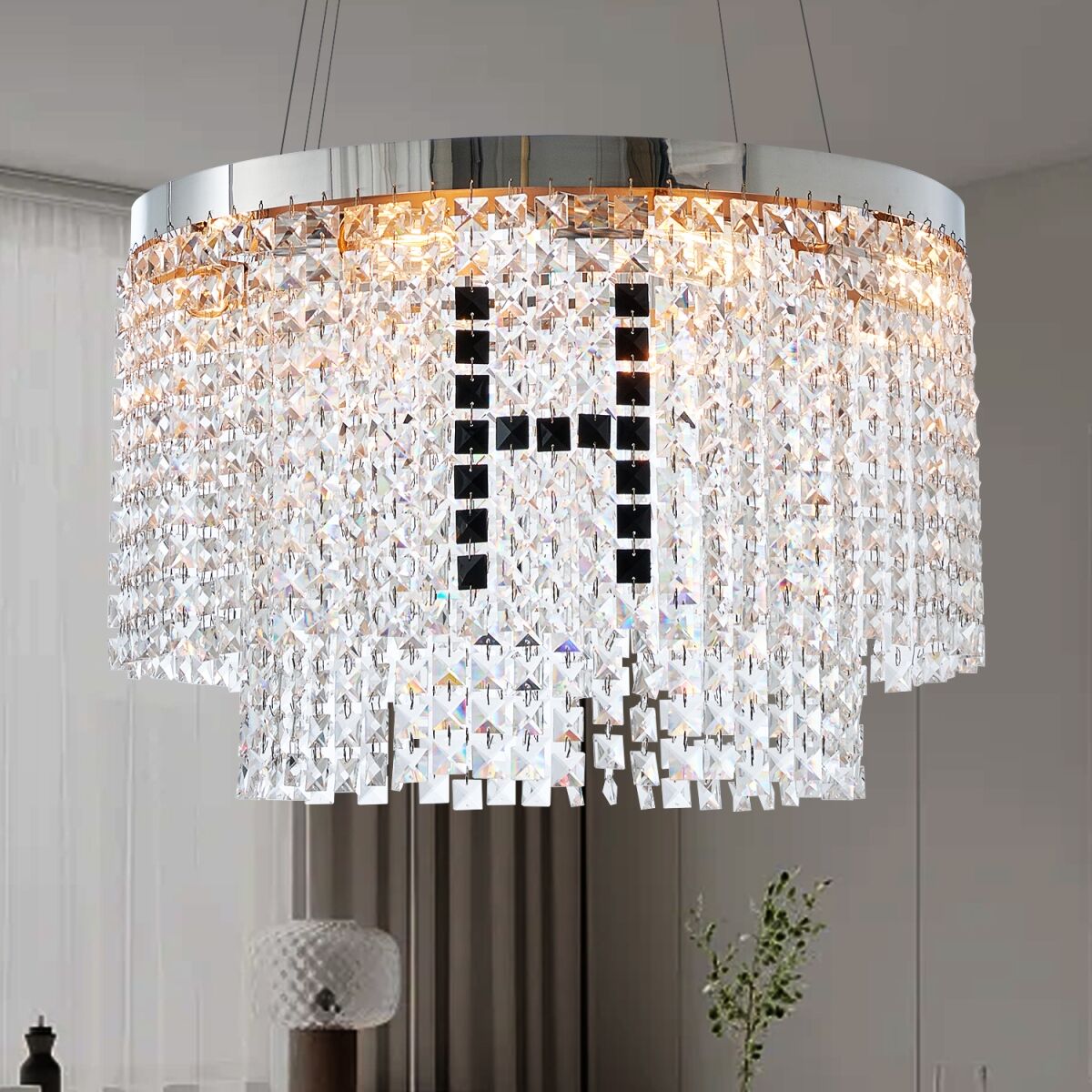 Simplie Fun Modern Crystal Chandelier for Living-Room Round Cristal Lamp Luxury Home Decor Light Fixture - Silver