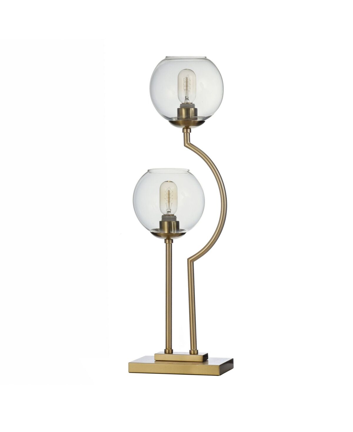 Stylecraft Home Collection 2 Steel Brass Poles with Clear Glass Globe Desk Lamp - Clear