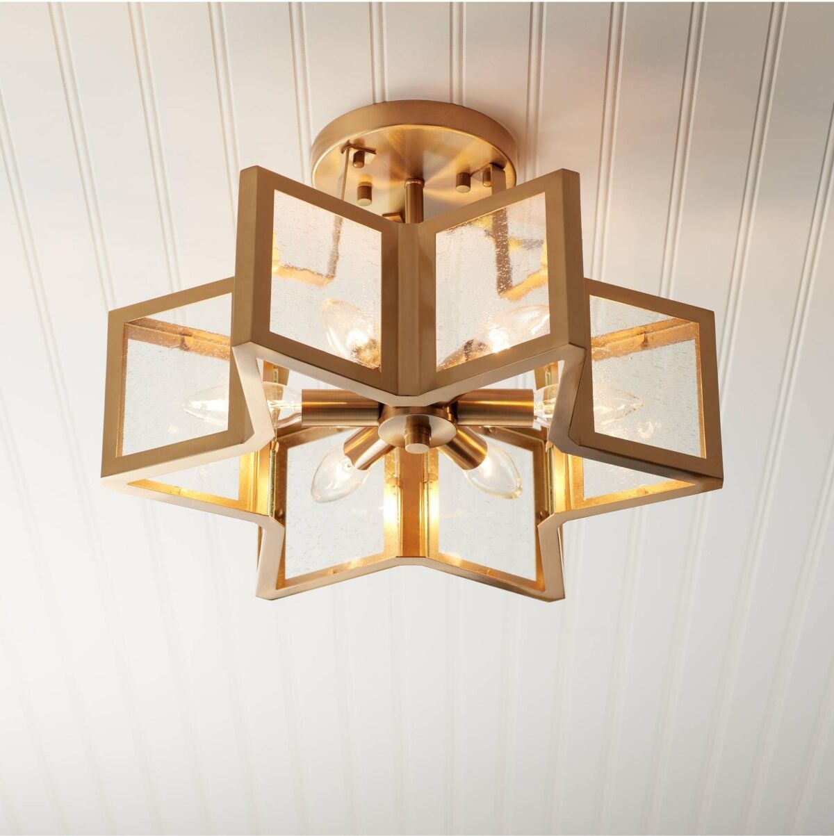 Possini Euro Design Casa Star Modern Ceiling Light Semi-Flush Mount Fixture Warm Antique Brass 16