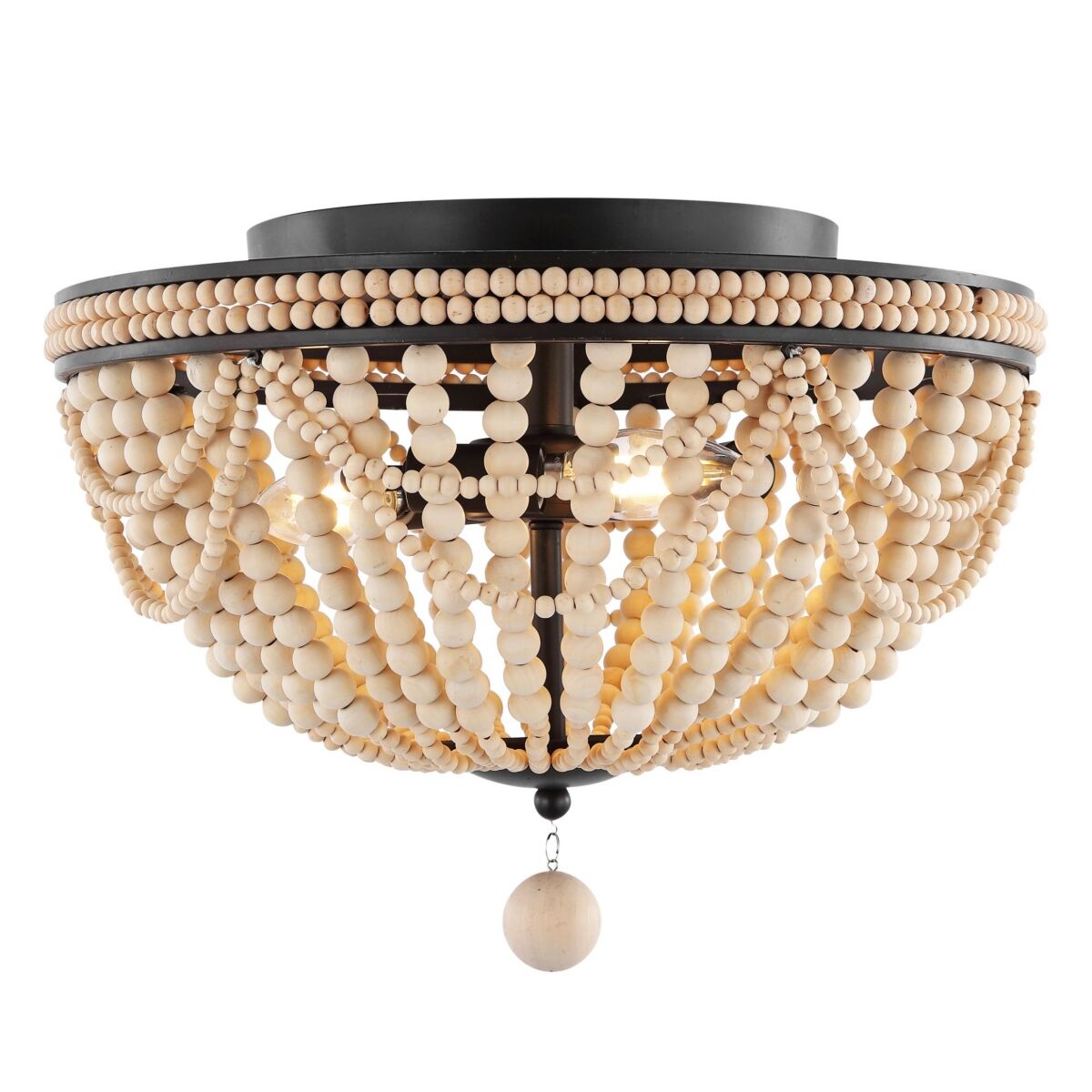 Jonathan Y Dune Wood Bead Bohemian Farmhouse Iron Led Semi Flush Mount - Oil rubbed bronze