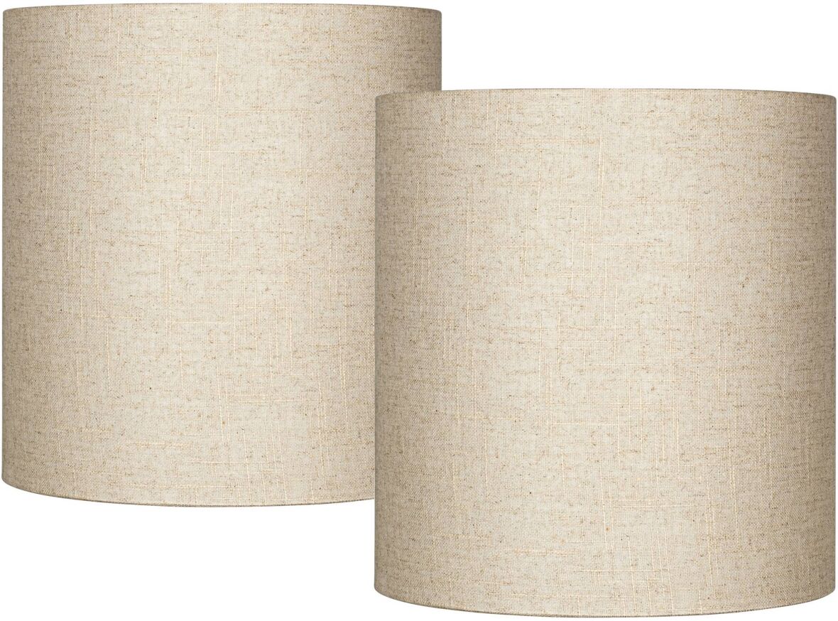 Springcrest Set of 2 Hardback Tall Drum Lamp Shades Oatmeal Beige Medium 14