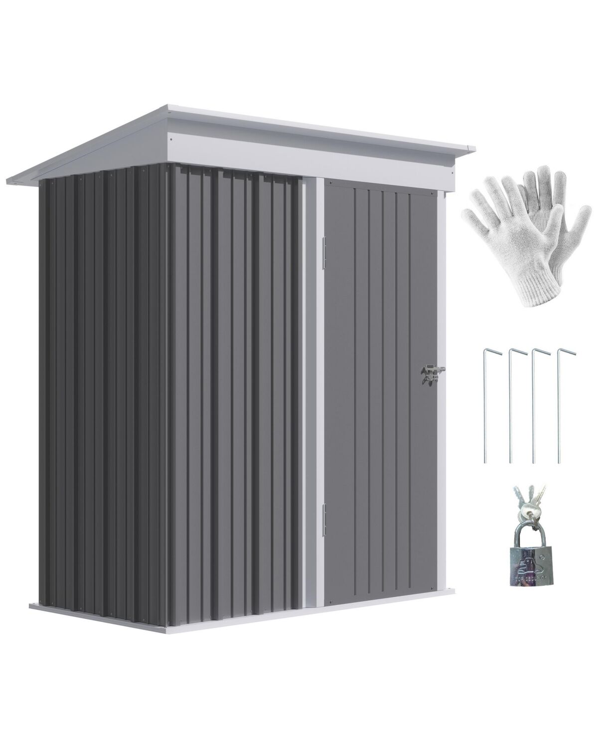 Outsunny 5' x 3' Steel Outdoor Storage Shed, Small Lean-to Shed for Garden, Tools, Tiny Metal Garage with Floor, Adjustable Shelf, Lock and Gloves for