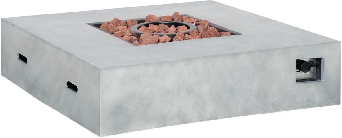 Outsunny Outdoor Propane Fire Pit Table Faux Grey Ledge Stone 42-inch Square Fire Table, 50,000BTU Auto Ignition Gas Firepits with Protective Cover, L