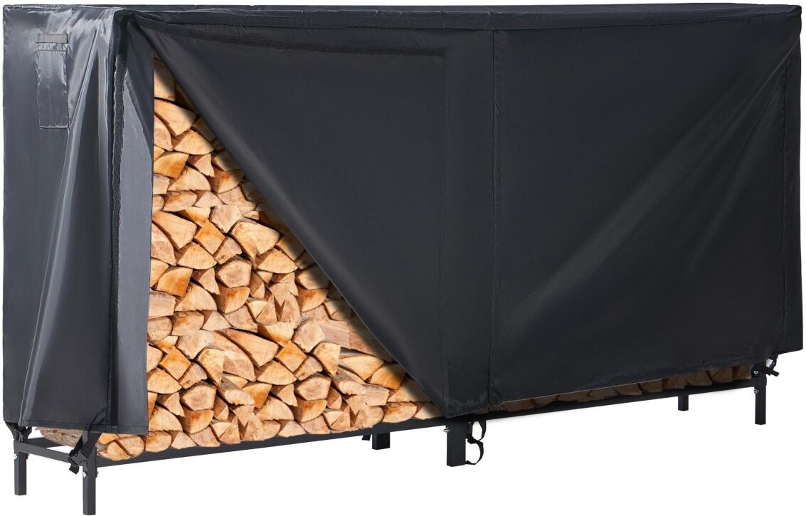 Lugo Heavy-Duty Waterproof Outdoor Firewood Rack with Cover 8ft - Black