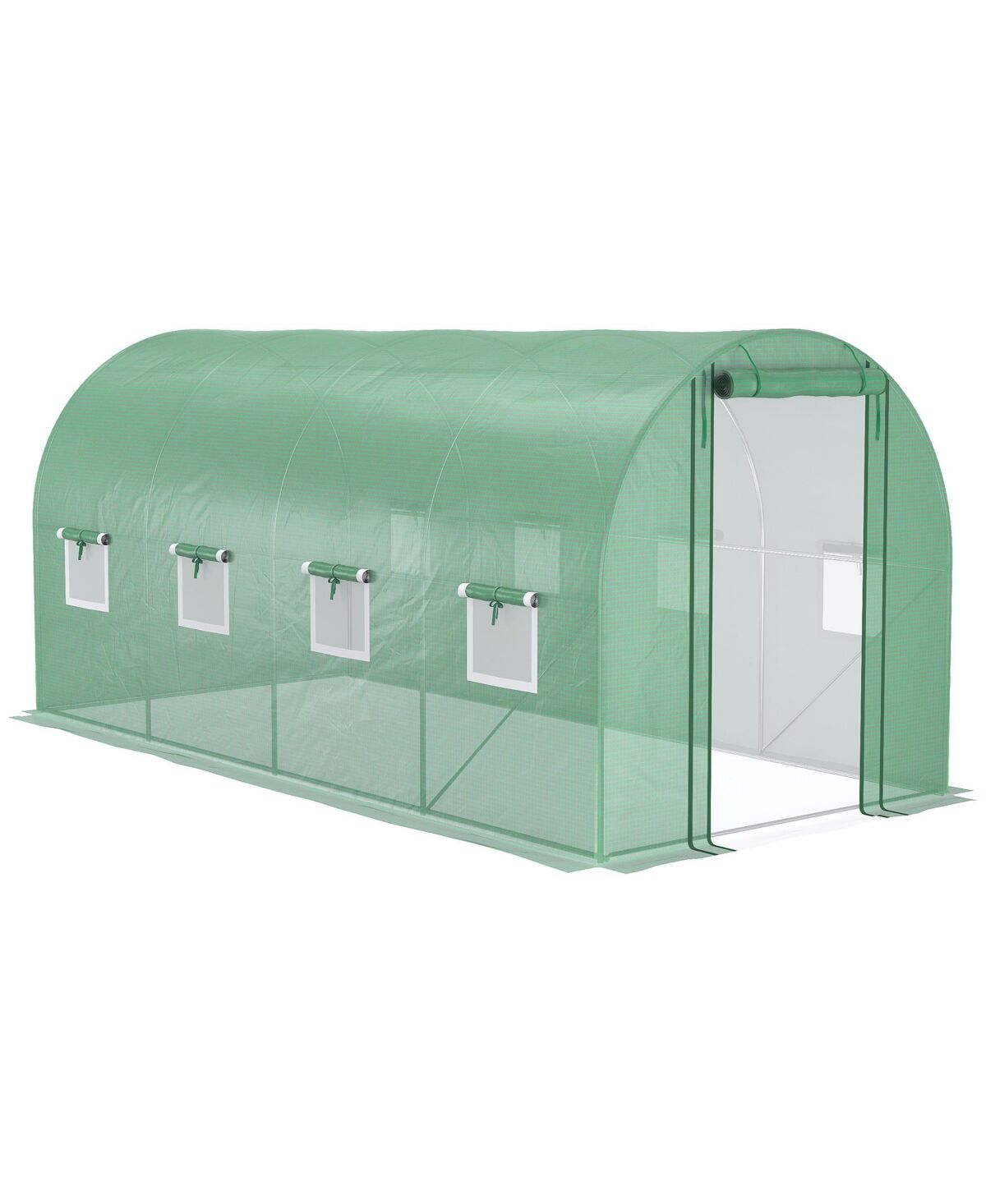 Outsunny 15' x 7' x 7' Walk-in Tunnel Hoop Greenhouse, Polyethylene Pe Cover, Steel Frame, Roll-Up Zipper Door & Windows for Flowers, Vegetables, Trop