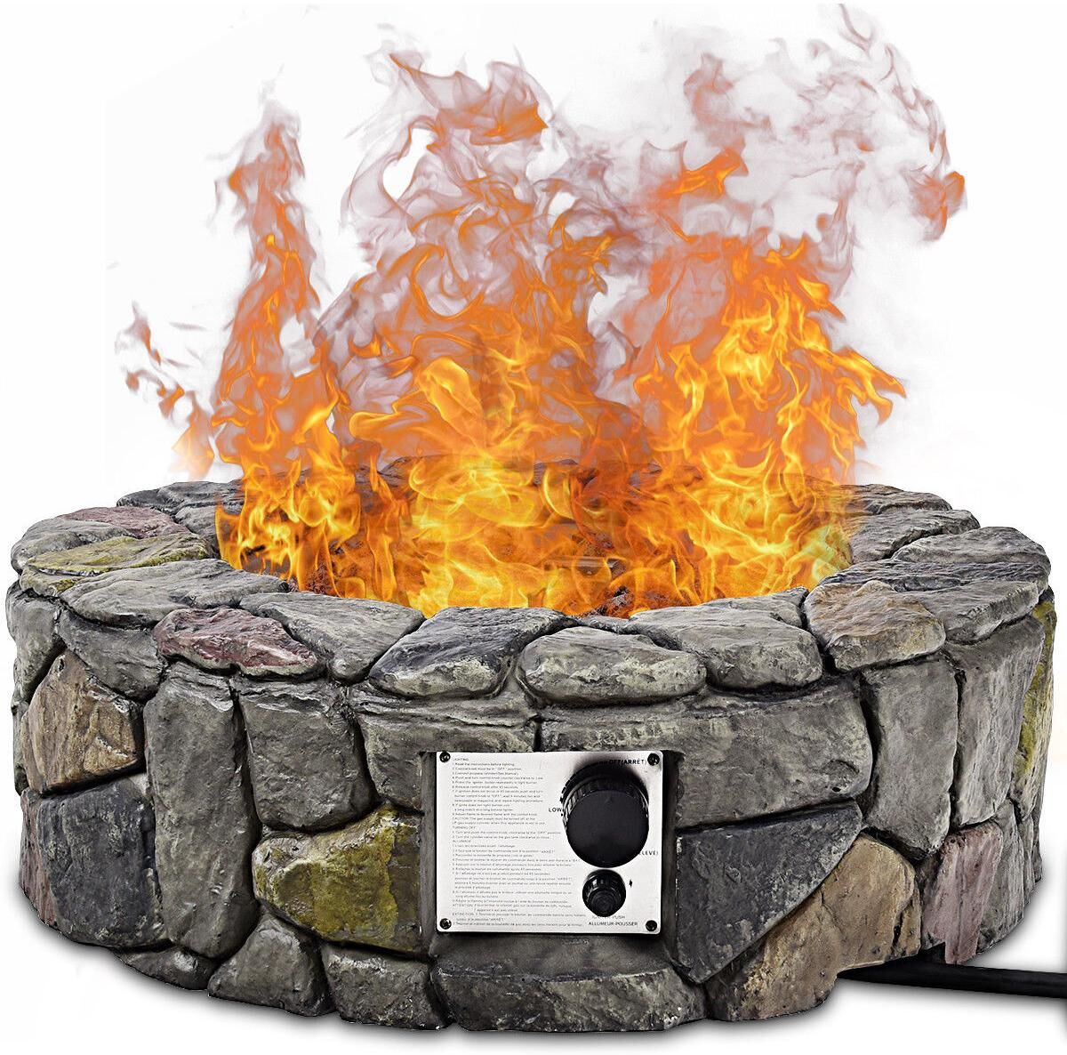 Costway 28'' Propane Gas Fire Pit Outdoor 40,000 BTUs Stone Finish Lava Rocks Cover - Grey